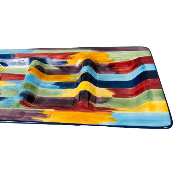 Tabletops Lifestyles MADRID Rainbow Ceramic Divided Serving Platter Tray 18.75" - Picture 6 of 9